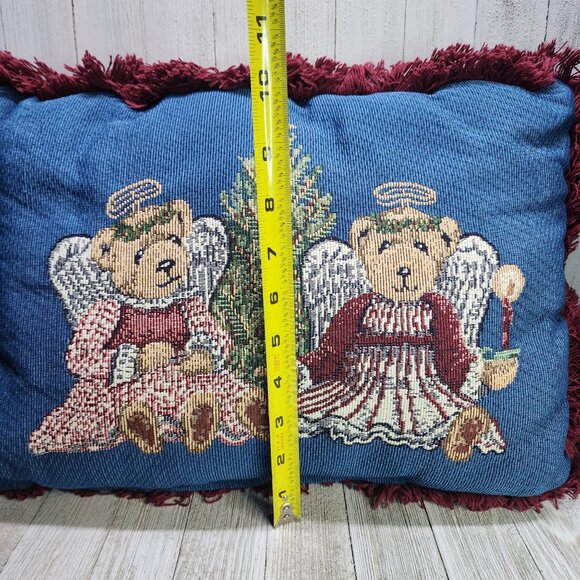 Rectangular Angel Bears & Christmas Tree Design Pillow 10 x 12 Decorative - Picture 7 of 7